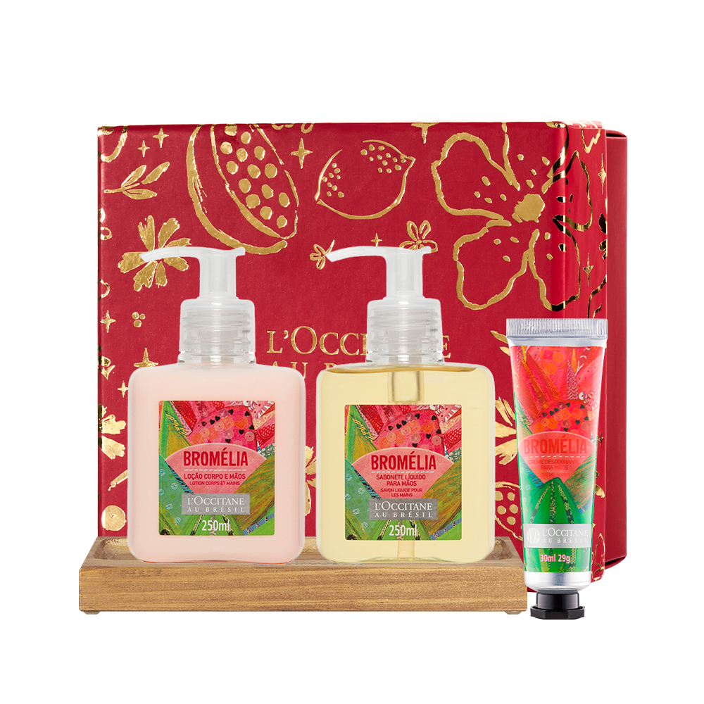 Presente Lavabo Bromélia: Loção, Sabonete, Creme de Mãos e Suporte