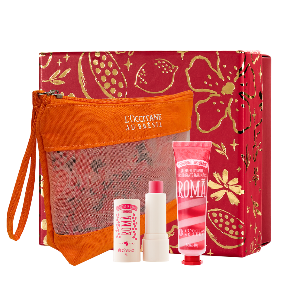 [424421] Essenciais de Romã: Hidratante Labial, Geleia para Mãos e Nécessaire