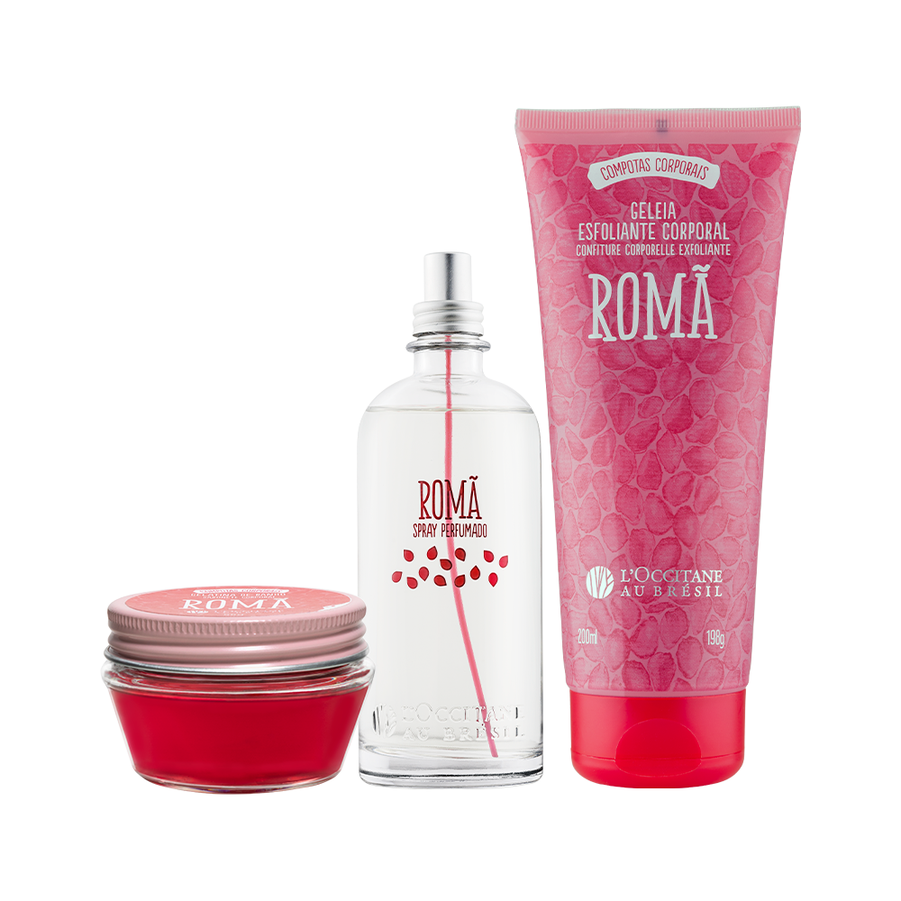 [424337] Combo Romã: Spray Perfumado, Geleia Esfoliante e Gelatina